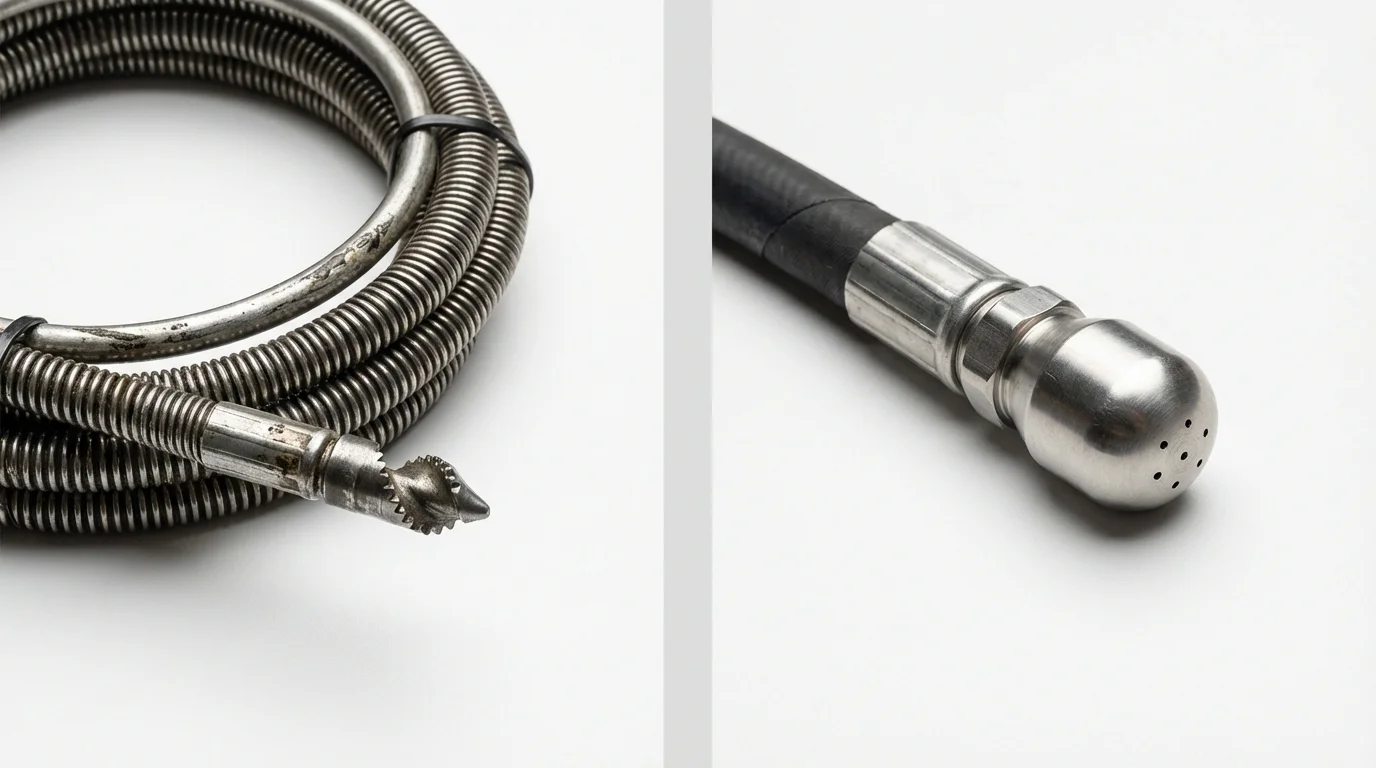 Drain snake cable and hydro jetting nozzle used for drain cleaning in Carthage, TN
