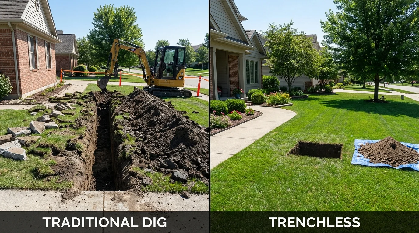 Trenchless sewer repair with minimal yard damage versus traditional excavation in Carthage, TN